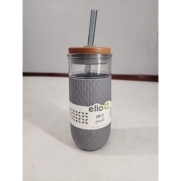 Ello Devon Glass Tumbler with Straw 18 oz BPA Free Shield Silicone Neutral Gray - Picture 1 of 5
